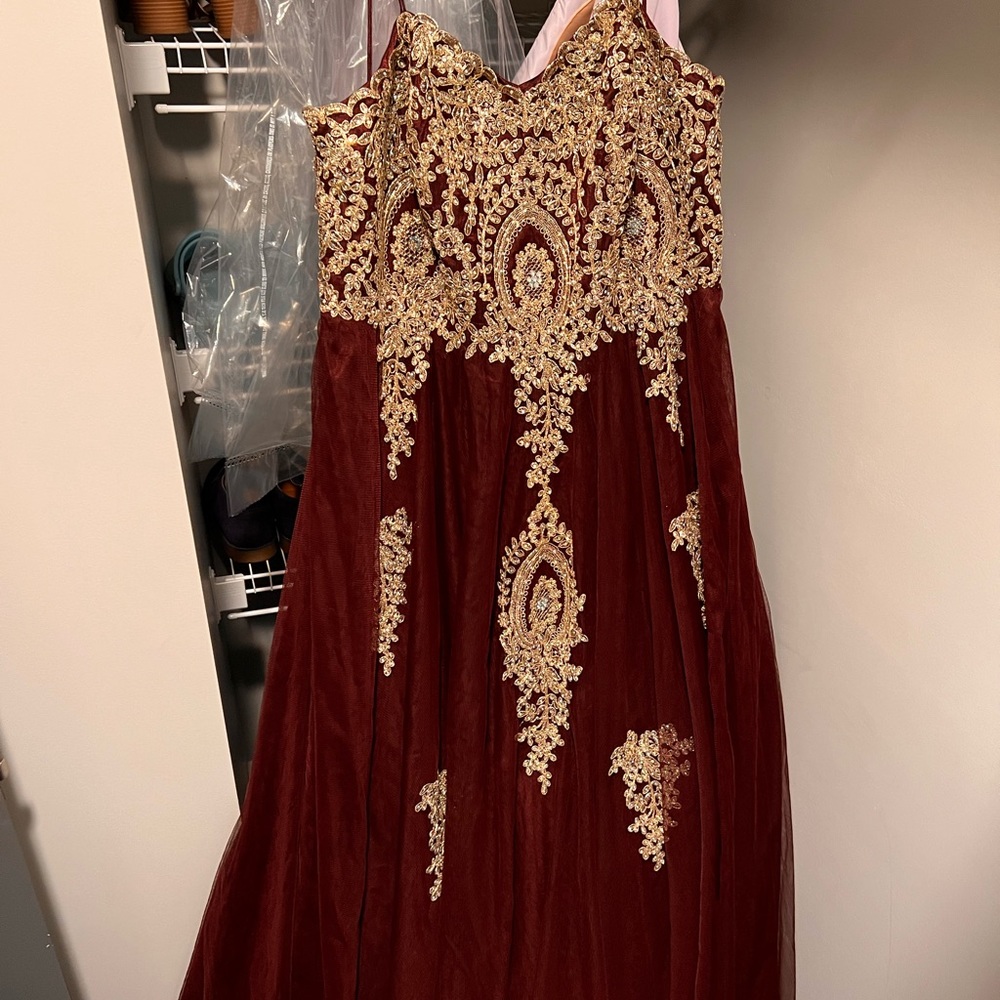 Maroon & Gold Prom Dress